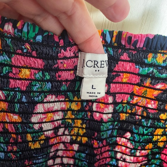 J. Crew Navy Floral Smocked Ruffle Sundress Sz Large - Picture 7 of 14